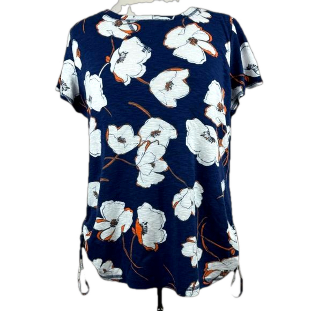Liz Claiborne navy floral cotton T-shirt size large